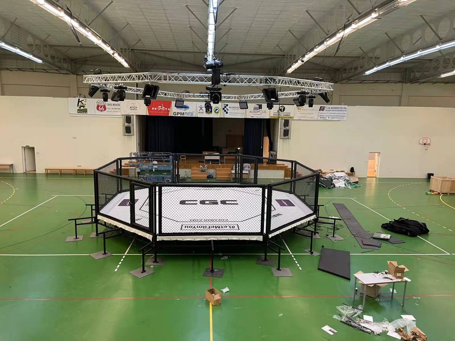 Octagon Cage Boxing Arena Cyprus indoor sport light design Green Light