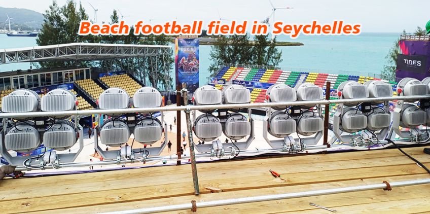 Beach football field lighting in Seychelles Beach football field lighting